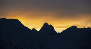 Mountain silhouette, sunset on the Carnic High Trail