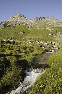 Mountain stream, mountains, peaks