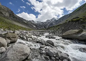 Mountain stream Waxeggbach, rocky mountain landscape