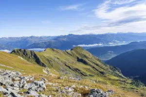 Mountain valley and mountain panorama in the morning light