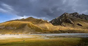 Mountain valley with Sary Jaz river in the evening light