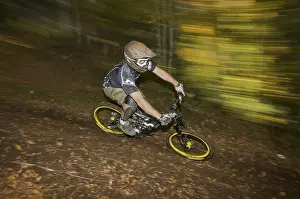 Mountainbiker on downhill track at Hopfgarten in the Brixental valley