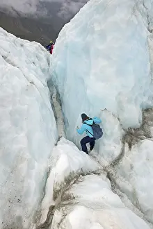 Mountaineer on glacier, Fox Glacier