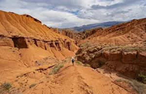 Mountaineer on a mountain ridge