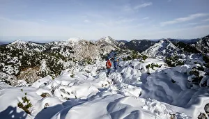 Mountaineering Prints: Mountaineers in winter, hiking to the Ammergauer Hochplatte in the Ammergau Alps