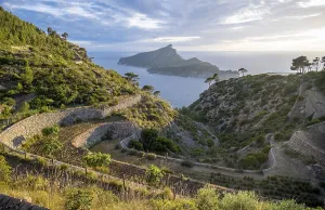 Category Mountain Landscapes Prints: Mountains and coast with sea, at sunset