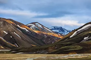 Mountains and hills with blotches of snow in Landmannalaugar