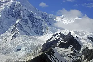 Mountains and huge glaciers, flying picture
