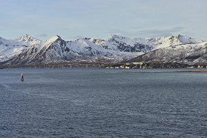Category Scandinavia Prints: Mountains of the island of Andoya with Andoy bridge and Risoysund
