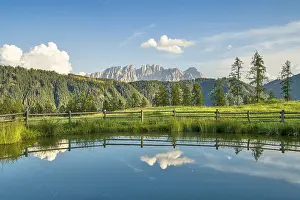 Mountains reflected in a small mountain lake