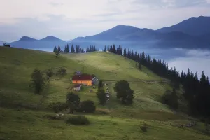 Mountains rural landscape before sunrise