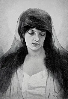 Mourning, young woman with black veil