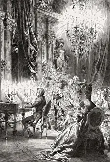 Mozart gives a concert for Emperor Joseph II at Schoenbrunn Palace