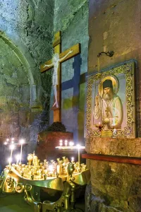 MTSKHETA, GEORGIA - OCT 25, 2018: Interior of Svetitskhoveli Cathedral in the historic town of Mtskheta