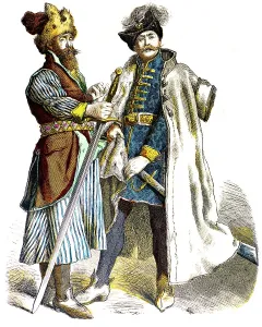 Munich Bilderbogen, fur cap, swords