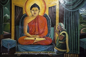 Mural, scene of Buddha, Weherahena Temple