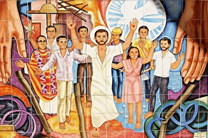 Mural, wall tiles, Catholic church