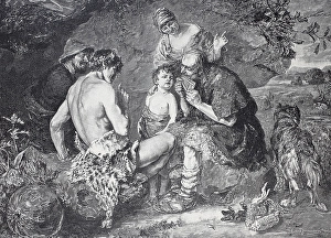 Music lessons on the panpipe, group of shepherds