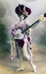 Music, woman plays heart shaped guitar