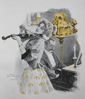 Music, woman plays violin, man plays piano