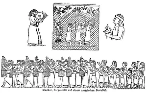 Musicians, depicted on an Assyrian bas-relief