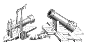 Muzzle-loading artillery, bombards with fixed and rolling carriages