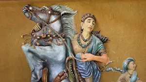 The mythological figures of the Hindu religion God Devata - Deity on horse