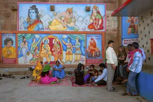 Mythological wall paintings on varanasi ghats
