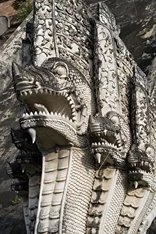 Naga serpents sculpture in Wat Chedi Luang Temple in Chiang Mai