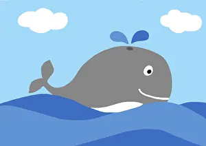 Naive illustration, whale figure in the ocean