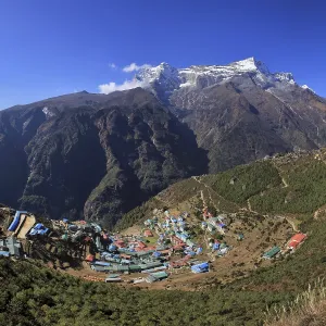 Namche Bazar and mountain. Village in the Everest National Park