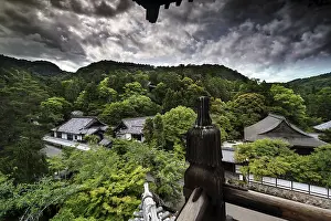 Nanzen-ji temple complex with a view of the surrounding forest in Kyoto