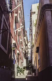 Narrow alley with stairs in Alfama Lisbon