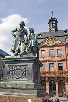 National monument of the Grimm Brothers in front of the Neustaedter town hall