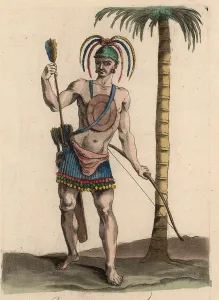 Native American of Florida wearing a colourful leather robe