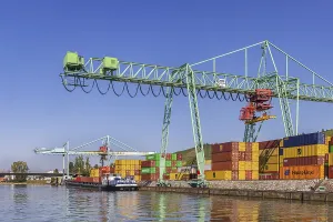 Neckar harbour Stuttgart with harbour crane