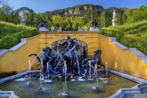 Neptune Fountain at Linderhof Castle in spring