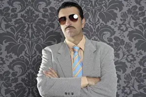 Nerd serious proud businessman sunglasses portrait wallpaper background