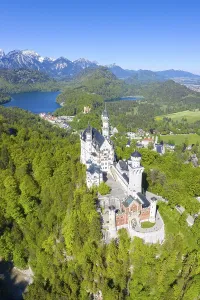 Neuschwanstein Castle Aerial View Architecture Alps Landscape Bavaria Travel in Fussen