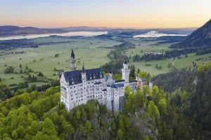 Neuschwanstein Castle, in the back Forggensee and Bannwaldsee