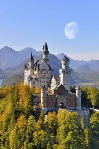 Neuschwanstein Castle with moon