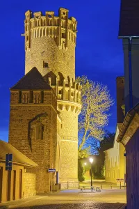The Neustaedter Tor illuminated at night