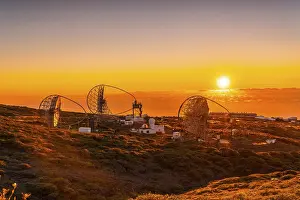 The new astronomical observatory of the Caldera de Taburiente in a beautiful orange sunset