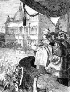 The new pope emerging onto the balcony to the adulation of the crowd