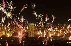 New Year fireworks and Frauenkirche Church