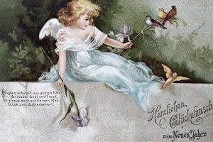 New Year's card with angels and saying