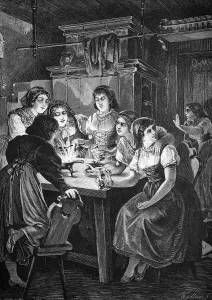 The New Year's Eve custom of telling fortunes by the shapes made by molten lead dropped into cold water