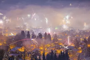 Category Mountain Landscapes Prints: New Year's Eve fireworks, Oberstdorf