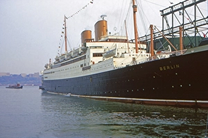 New York in 1966, German passenger ship Berlin at the pier on 45th Street during her last voyage in front of being decommissioned and scrapped