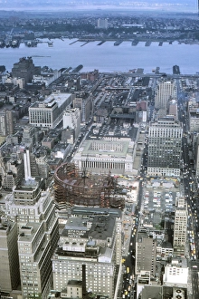 New York in 1966, Manhattan, view from the Empire State Building to Madison Square Garden under construction, General Post Office and Pennsylvania Station